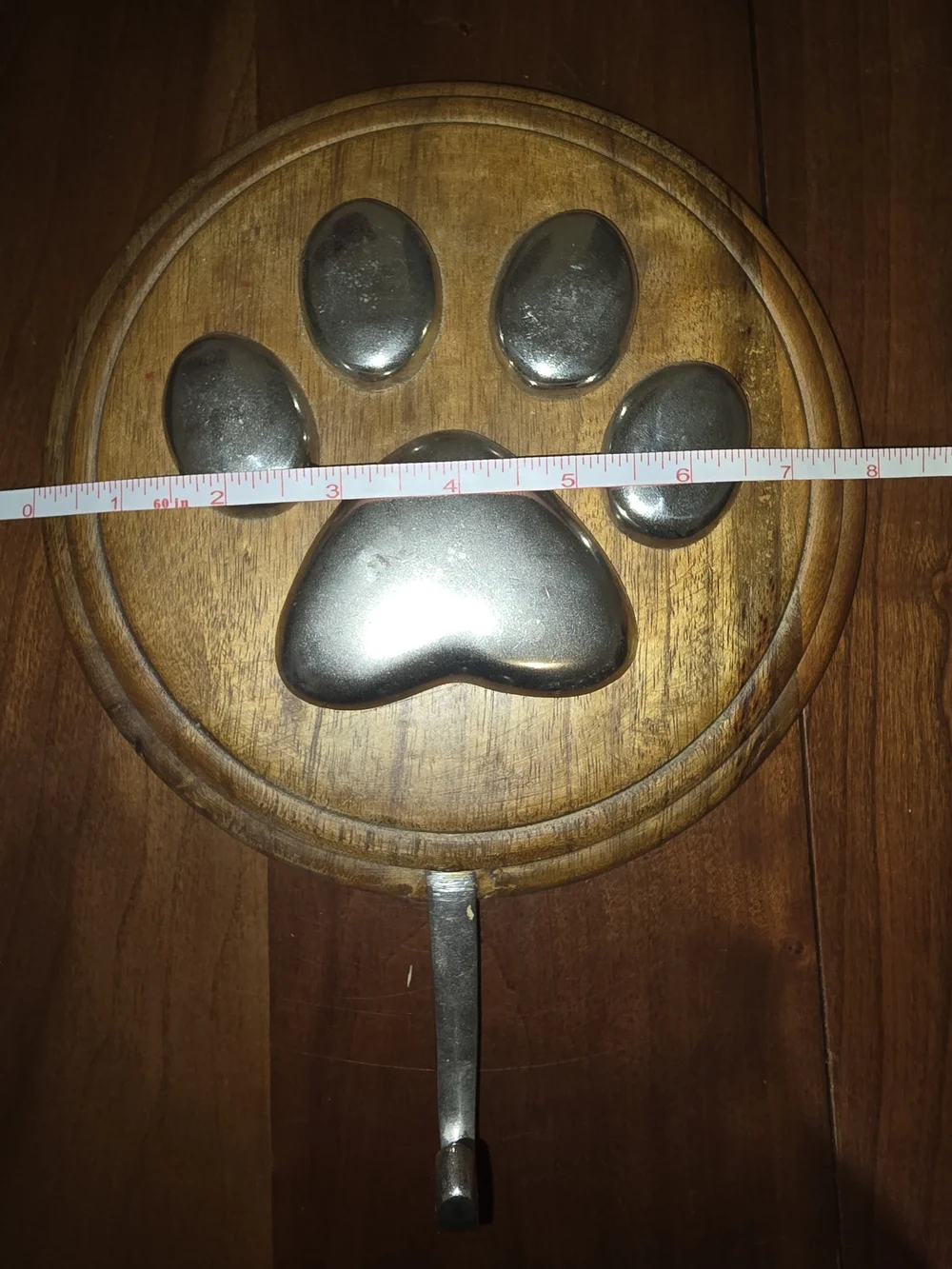 Solid Wood and Silver-Tone Paw Wall Hook for Dogs - Decorative Pet Leash Hanger